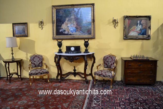 Console in noce con piano in marmo di Carrara stile Luigi Filippo del XX secolo - Foto 7