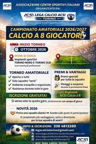 Campionato di calcio a 8 in Torino da Ottobre 2026 - Foto 2