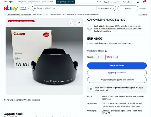 Paraluce Canon EW-83J per ottica Canon EF-S 17-55/2,8 IS USM - Foto 6
