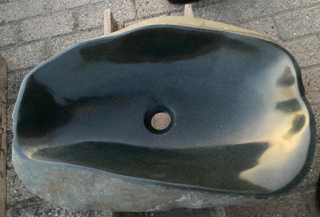 Lavabo lavandino da appoggio in pietra sasso verde - Foto 3
