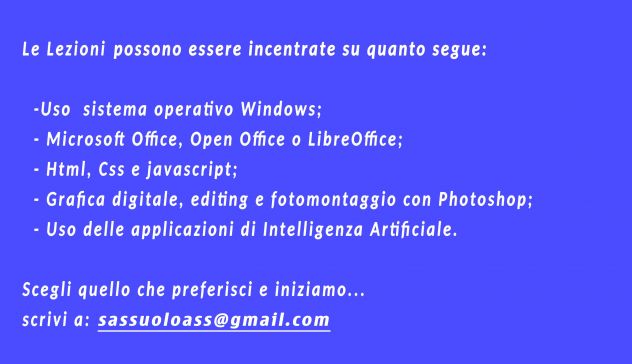 Docente informatico disponibile per lezioni di informatica al tuo domicilio