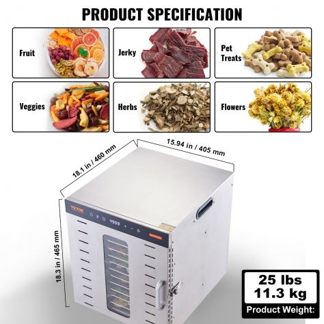 Essiccatore Elettrico 1000W per Alimenti in Acciaio Inox 10 Vassoi Estraibili Te - Foto 8