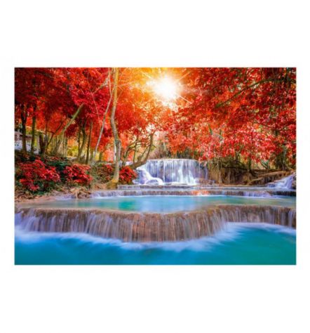 Fotomurale Adesivo Con Una Cascata E Alberi Rossi Arredalacasa - Foto 2