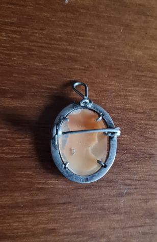 Piccolo Cammeo d'epoca Italia anni '50 spilla/ciondolo, montato su base argent - Foto 2