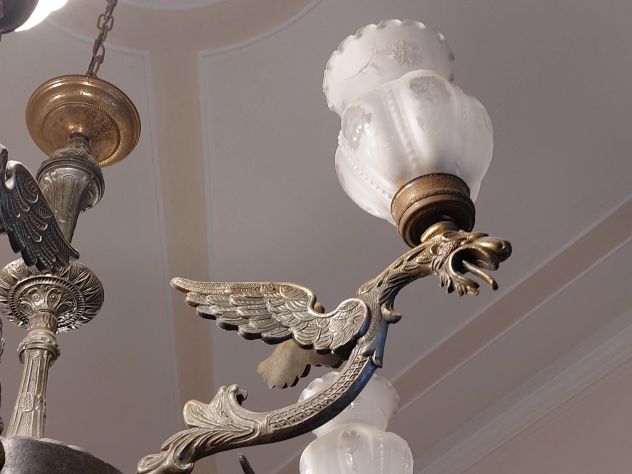 Pregiato lampadario vintage anni 70 in peltro con sei punti luce - Foto 8