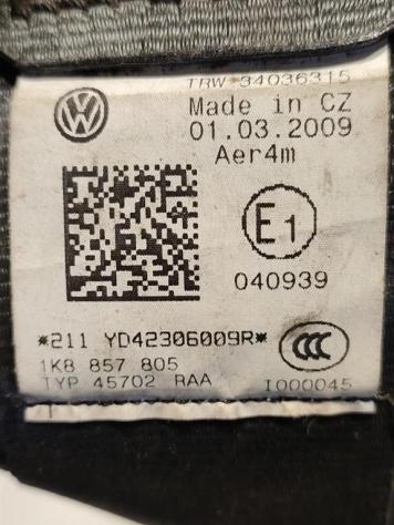 CINTURA DI SICUREZZA POSTERIORE SX VOLKSWAGEN Scirocco Serie (137) 1K8857805 CAVD (0814) - Foto 3