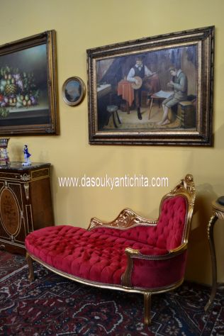Dormeuse dorata stile Luigi XV in velluto rosso - Foto 3