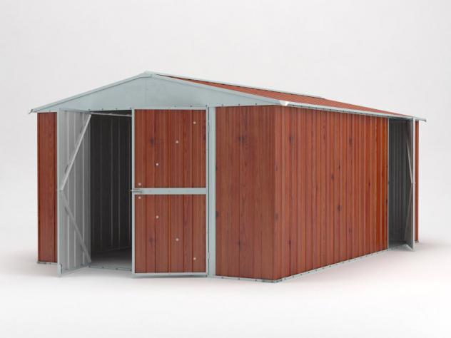 Box prefabbricato, casetta da giardino in lamiera zincata. Capanno deposito attrezzi in Acciaio Zincato 3.60 x 4.30 m x h2.10 m - 185 KG - 15,48 metri - Foto 3