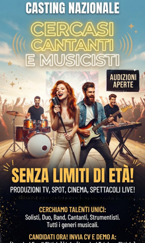Casting per Cantanti e Musicisti per Produzioni Televisive, Spot, Cinema e Live