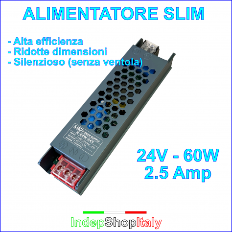 Alimentatore Trasformatore 24V 60W 2.5A SLIM Piccole dimensioni Zero rumore