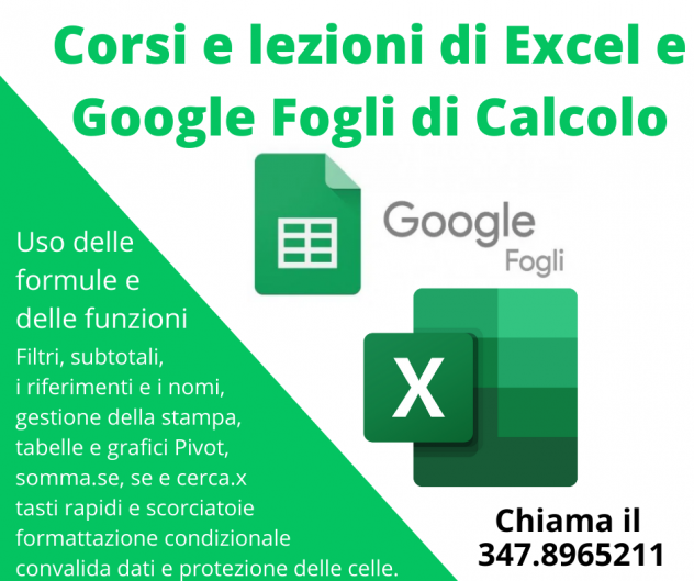 Corsi e lezioni di Excel e Google Fogli di Calcolo