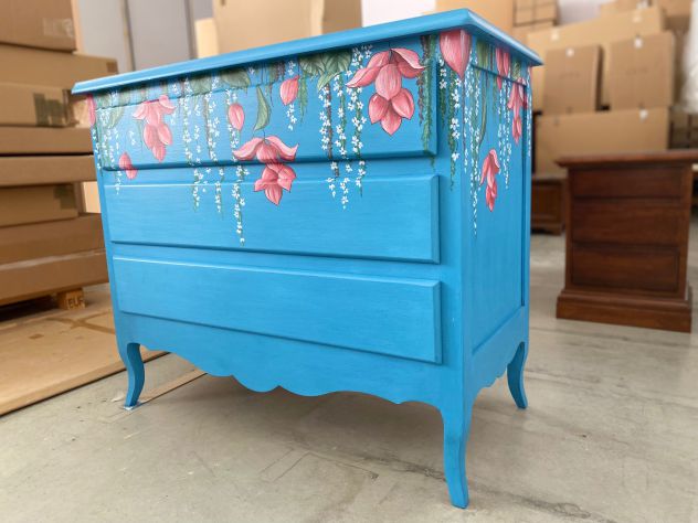 NUOVO COMO' 3 CASSETTI LACCATO E DECORATO A MANO - Foto 3