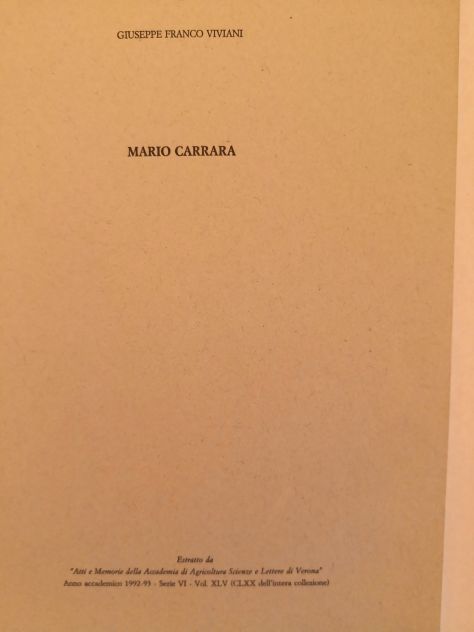 Libro "Mario Carrara" di Giuseppe Franco Viviani, del 1992