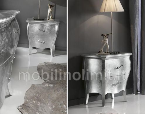 Comodino 2 cassetti - foglia argento - Nuovo