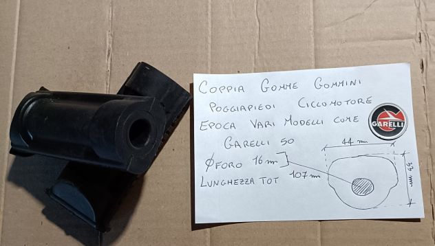 Coppia gommini poggiapiedi footrest rubber ciclomotore epoca Garelli GR - Foto 3