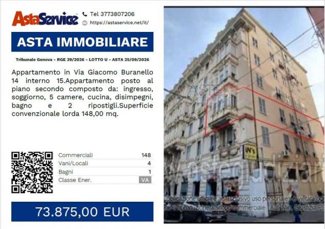 Tribunale Genova - RGE 39/2026 - LOTTO U - Tribunale Genova - RGE 39/2026 - LOTTO U - ASTA 25/09/2026