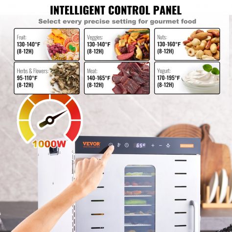 Essiccatore Elettrico 1000W per Alimenti in Acciaio Inox 10 Vassoi Estraibili Te - Foto 7