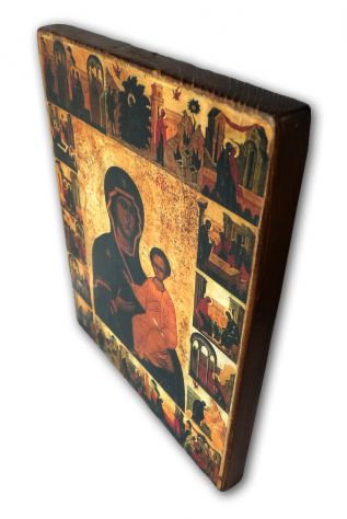 ICONA : Madre di Dio con scena di vita, “Hodigitria di Smolensk” XVI sec - Foto 2