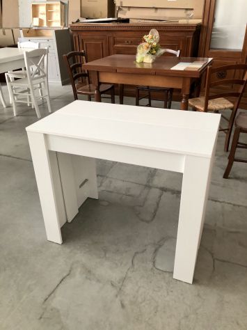 NUOVA CONSOLLE 90x50 ALLUNGABILE CON 4 ALLUNGHE 45 BIANCO SPAZZOLATO - Foto 5
