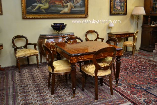 Tavolo da pranzo-riunioni intarsiato stile inglese allungabile fino a 232 cm. - Foto 3