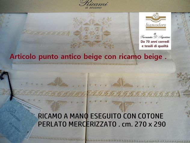 lenzuola ricamate a mano cm. 270 x 300 complete di sotto . - Foto 8