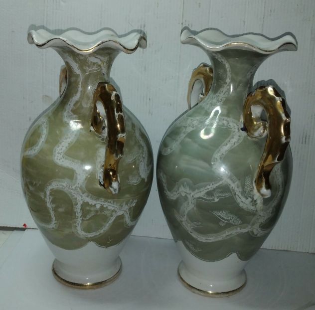 COPPIA DI VASI IN CERAMICA FILETTATI ORO ZECCHINO EPOCA ANNI 50/60 - Foto 10
