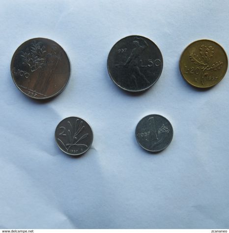 SERIE DI MONETE DELLA LIRA DEL 1957 DA 100-50-20-2-1 -
