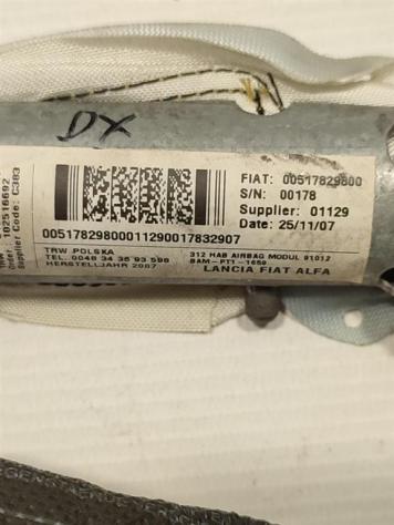 AIRBAG A TENDINA LATERALE PASSEGGERO FIAT 500 Serie 00517829800 (0714) - Foto 2
