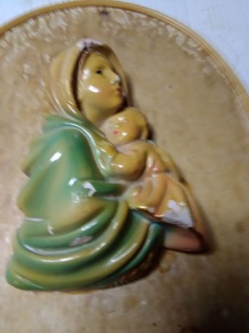 coppia quadretti vintage in legno anni 50 con statuine gesso - Foto 3