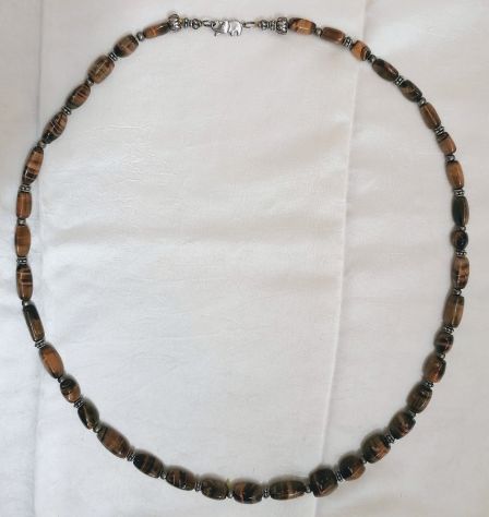 BELLISSIMA COLLANA IN AUTENTICO OCCHIO DI TIGRE, ELEMENTI E CHIUSURA ARGENTO. - Foto 6
