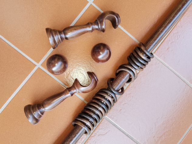 Bastone Tenda Legno Noce o Ciliegio e Bastone Tenda Metallo Tortora - Foto 5