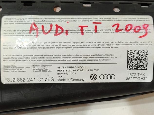 AIRBAG SEDILE SINISTRO AUDI TT Cabrio Serie (8J3) 8J0880241C CBB (0614) - Foto 2