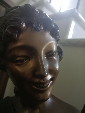 Statua bronzo su colonna marmo rara- firm. Moreau - Foto 8