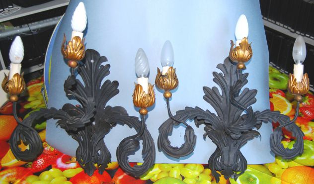 Coppia di appliques antiche in ferro battuto - Foto 4
