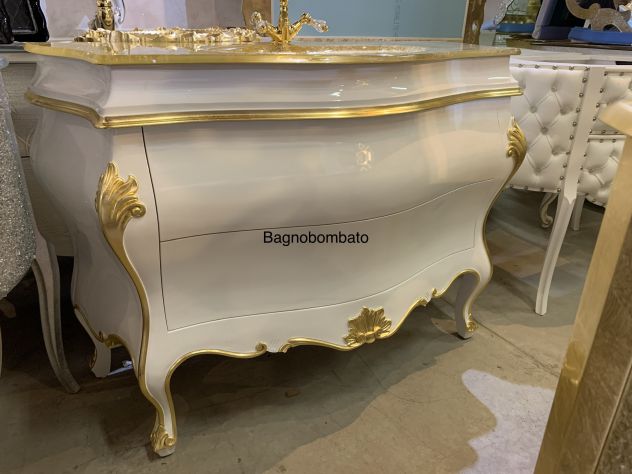 Mobile bagno stile barocco bombato massello oro - Foto 3