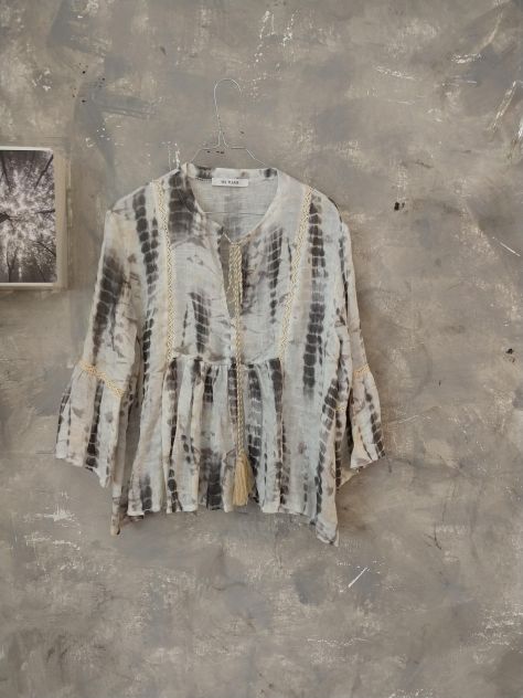 Camicetta in 100% garza di lino made in Italy, bianca Tye die grigio L - Foto 6