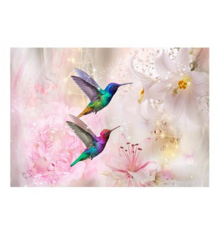 Fotomurale Adesivo Con 2 Colibrì Su Sfondo Rosa Arredalacasa - Foto 2