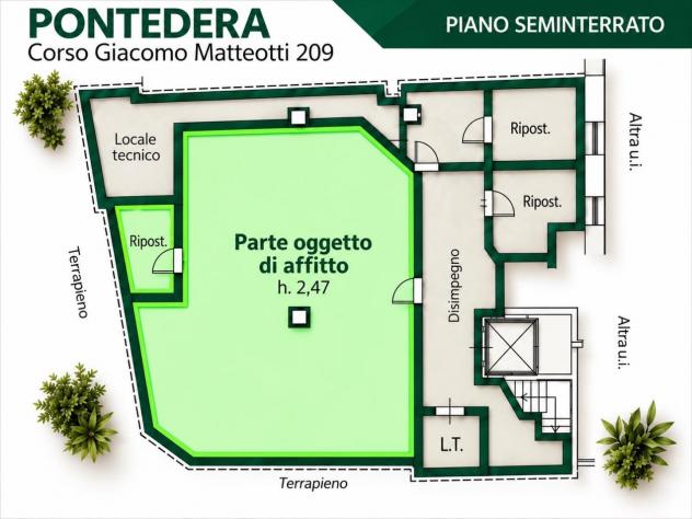 Seminterrato in affitto a Pontedera 80 mq Rif: 1450874