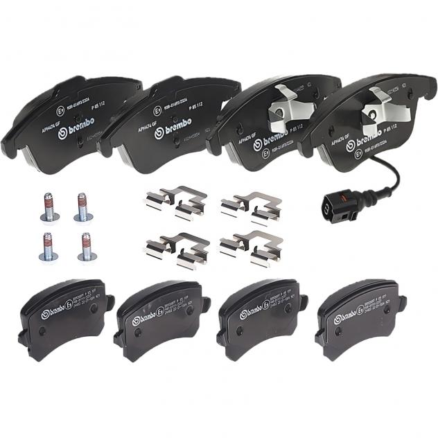 Kit Pastiglie Freno Brembo: 4 Pastiglie Anteriori P 85 112 + 4 Pastiglie Posteriori P 85 109 per Audi/Seat/Volkswagen