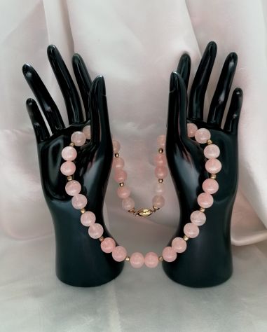 IMPORTANTE COLLANA REGOLARE GIROCOLLO DI QUARZO ROSA CHIUSURA ARGENTO. - Foto 5