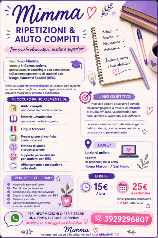 Aiuto Compiti e ripetizioni Francese o altre materie umanistiche