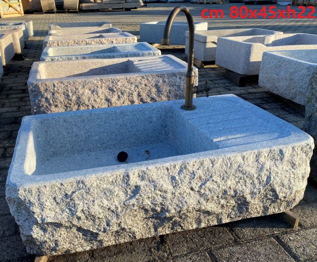 Lavello lavandino con scolapiatti in pietra granito naturale massello 80cm