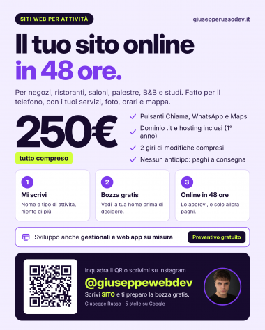 Sito per negozi, ristoranti e studi a 250€