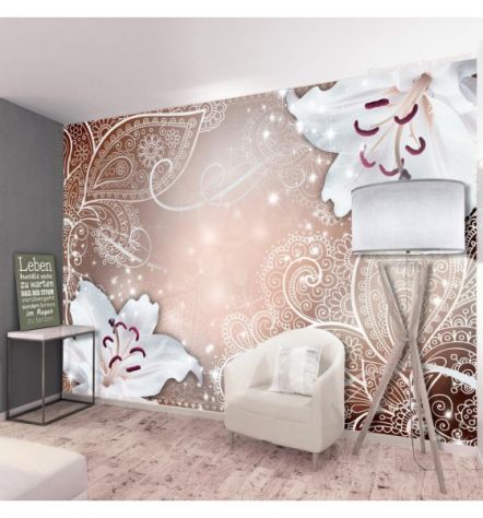Fotomurale Adesivo Orientale Floreale Beige Arredalacasa