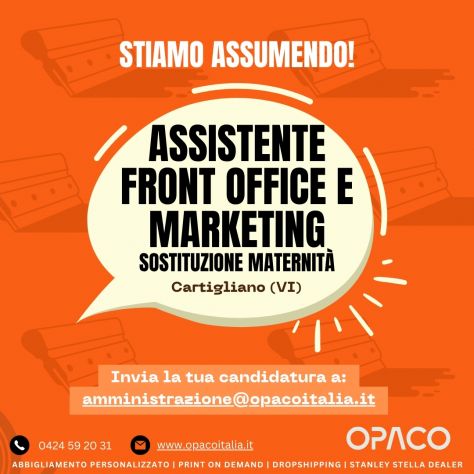 📢 OPACO SRL CERCA IMPIEGATA FRONT OFFICE (SOSTITUZIONE MATERNITÀ)