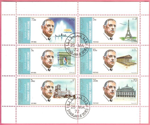 SHARJAH 1972 Foglietti Generale Charles de Gaulle MNH