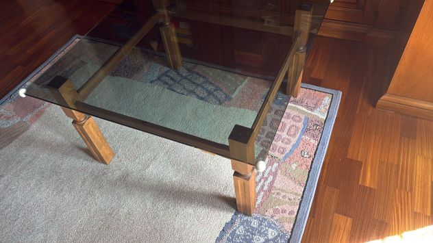 Tavolino quadrato vetro fumé e legno 78x78x43 cm - Foto 6