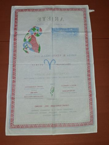 Strofinaccio Canovaccio Asciugapiatti Vintage Cotone Segno Zodiacale Ariete - Foto 2