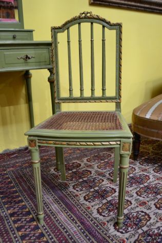 Toiletta con sedia stile Luigi XVI laccata verde salvia anni 50 - Foto 9