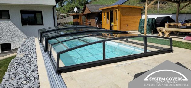 Tettoie e Coperture per Piscine, Copertura telescopica per Piscina 3,7x6,4x0,8 - Foto 7